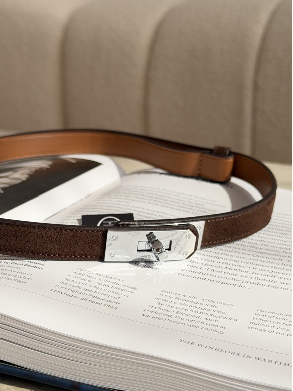 Ремінь Hermes 2см коричневий замш з срібним