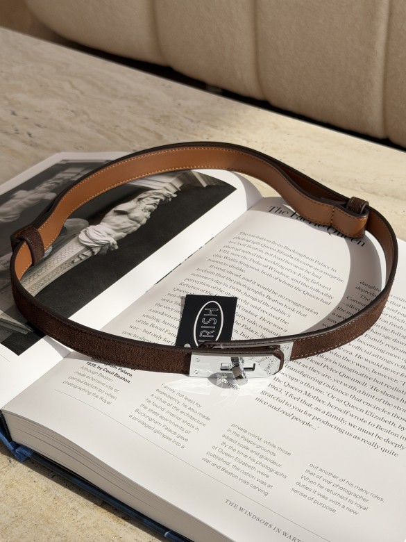 Ремінь Hermes 2см коричневий замш з срібним
