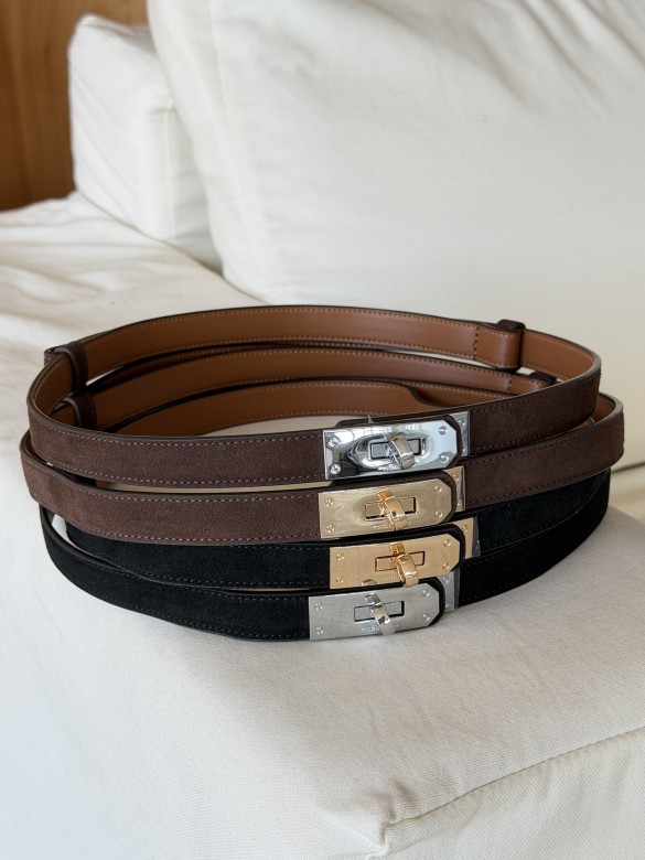 Ремінь Hermes 2см чорний замш з срібним