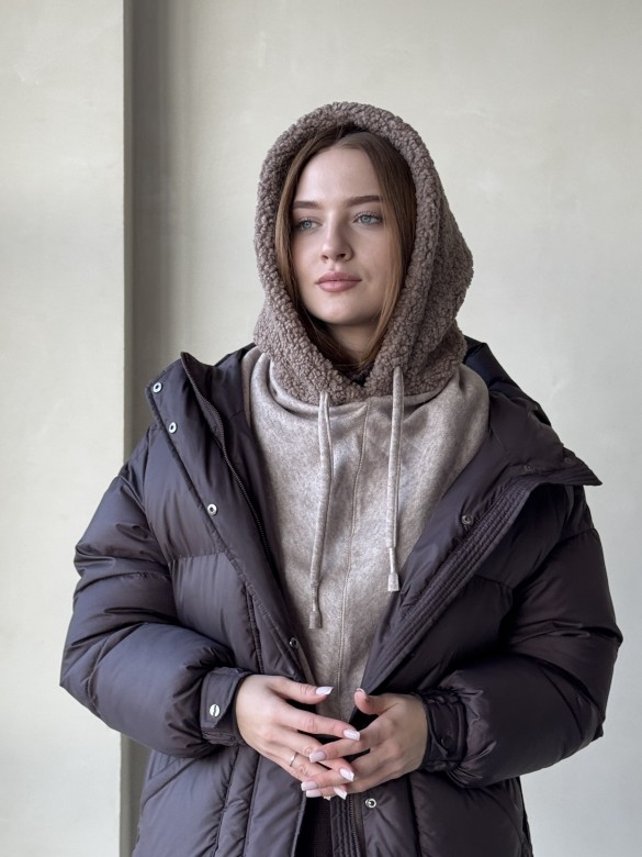 Капор тедді з довязом кава