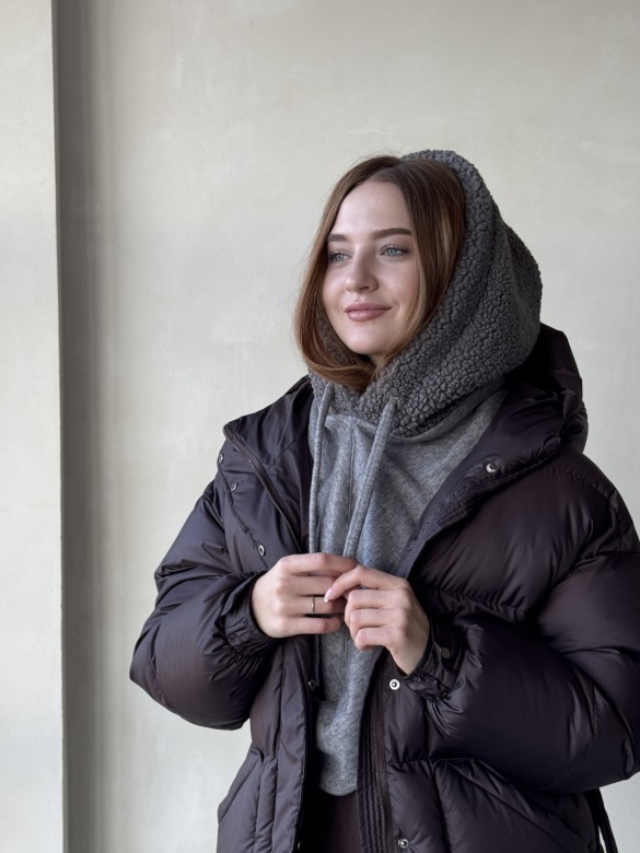 Капор тедді з довязом асфальт
