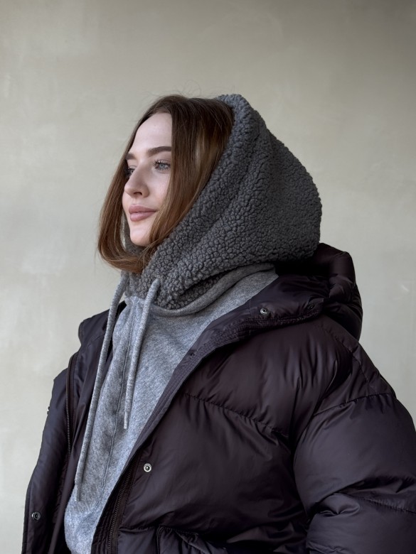 Капор тедді з довязом асфальт