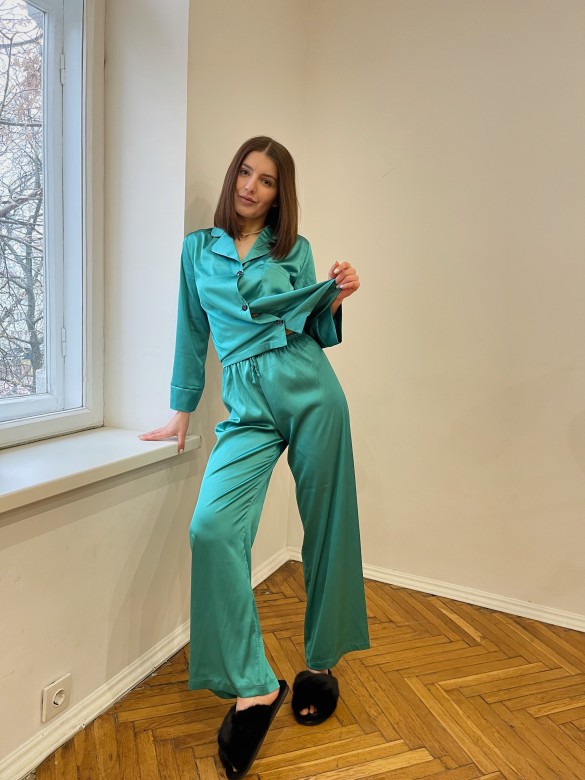 Піжама шовкова однотонна зелена