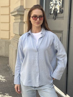 Сорочка блакитна в полоску об'ємну 