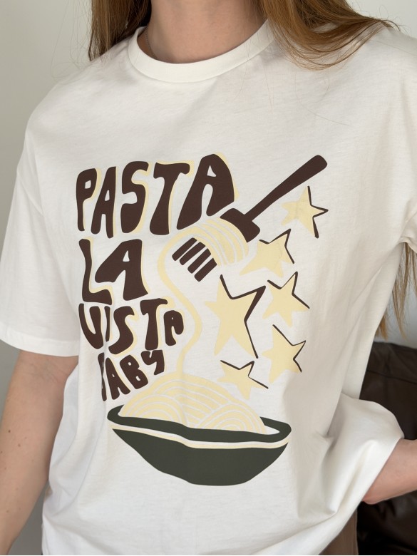 Футболка молочна принт "Pasta"