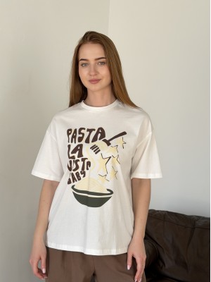 Футболка молочна принт "Pasta"