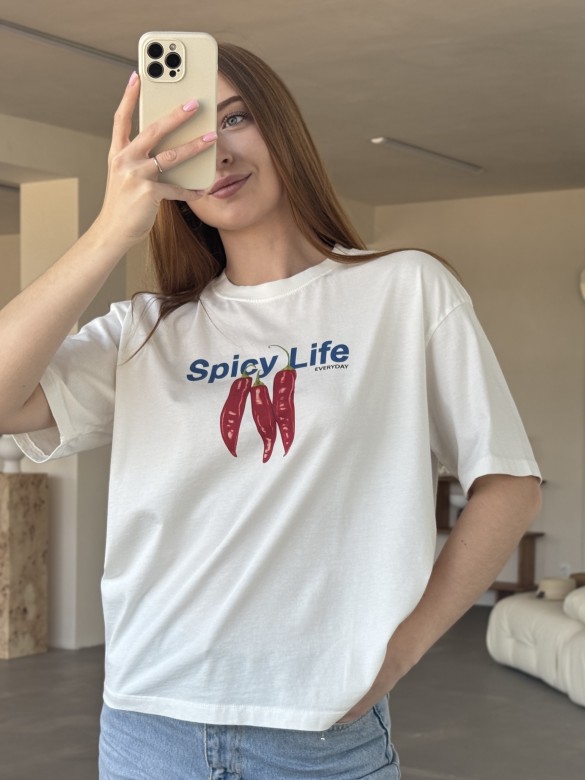 Футболка принт молочна Spicy Life