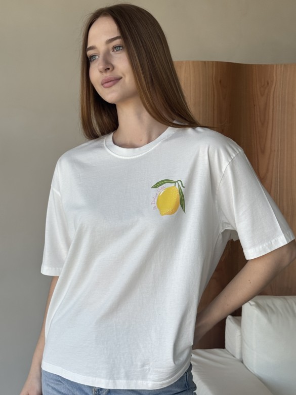Футболка молочна принт Lemon