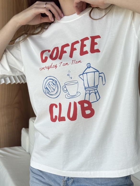 Футболка принт молочна Coffee Club