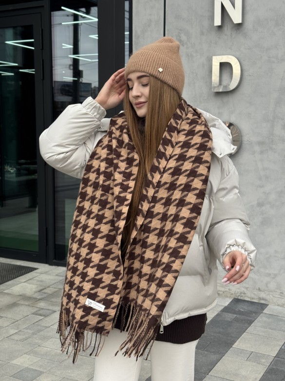 Шарф гусяча лапка коричневий з рудим