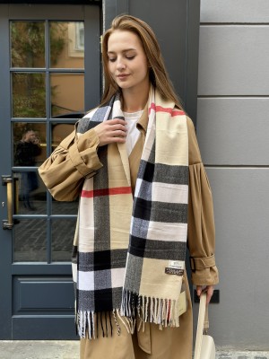 Шарф lux sky cashmere світло бежевий з чорним