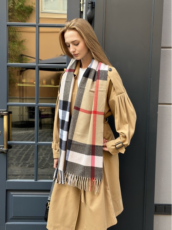 Шарф lux sky cashmere темно бежевий з чорним
