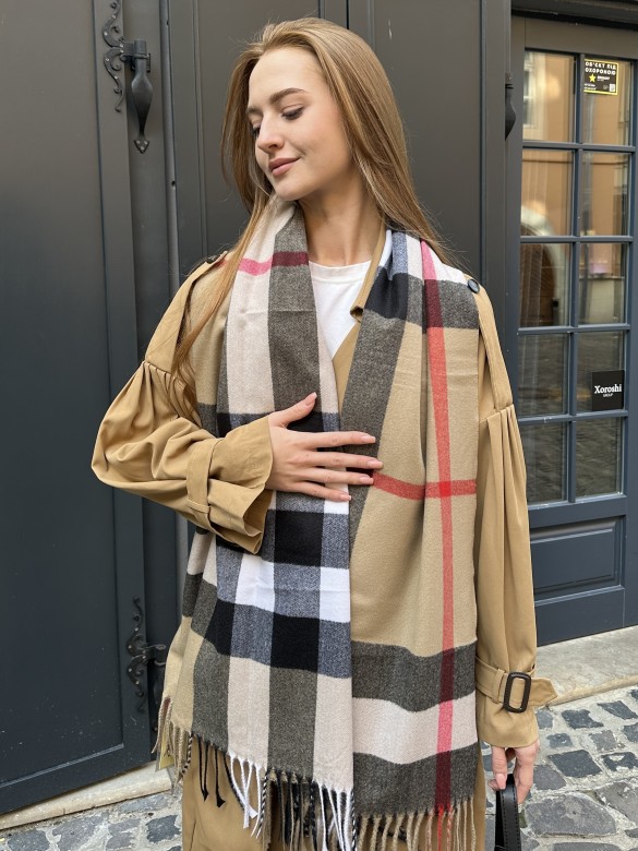 Шарф lux sky cashmere темно бежевий з чорним